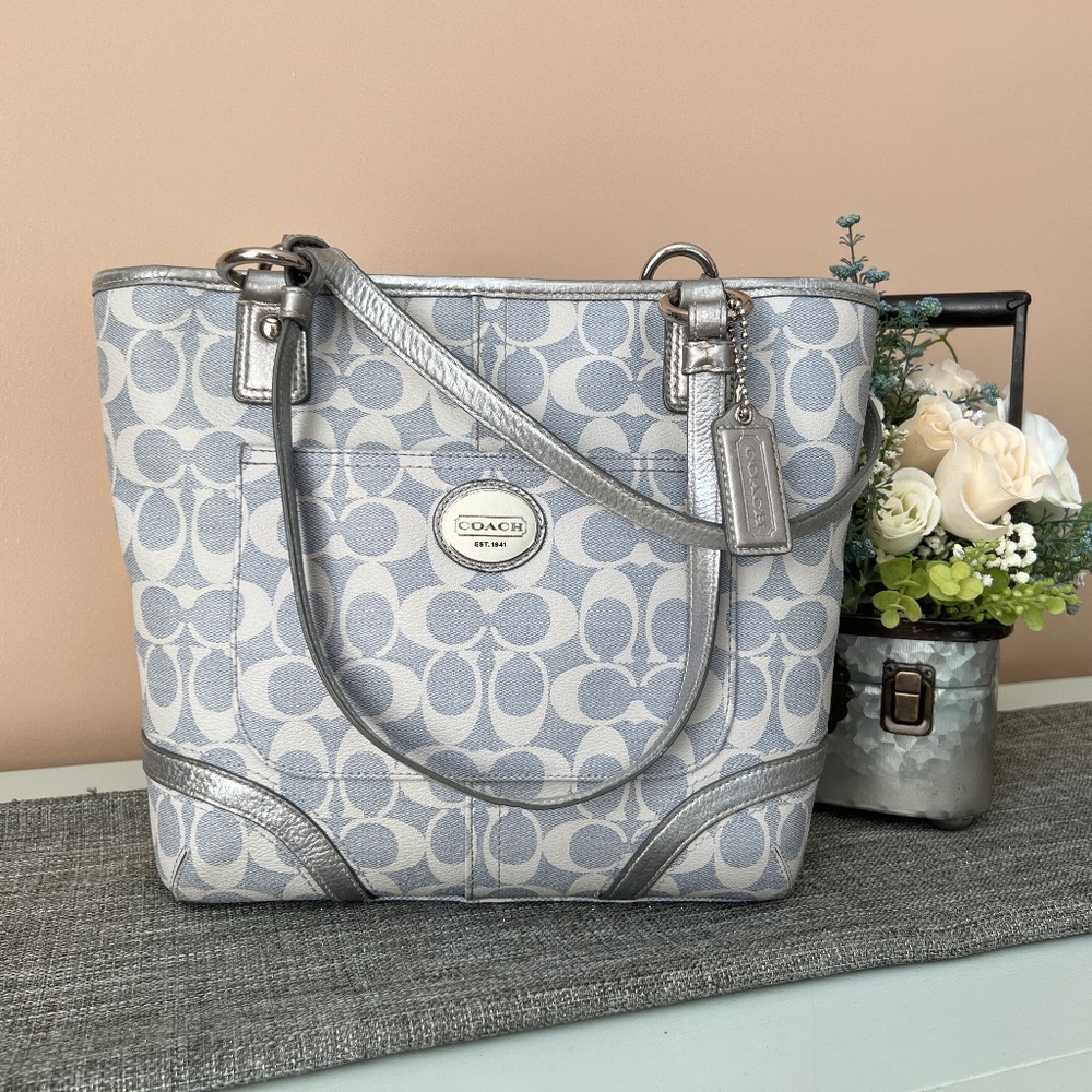 Gorgeous Blue and Silver Coach Heritage Tote